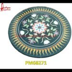 Flower Design Inlay Round Black Marble Table Top