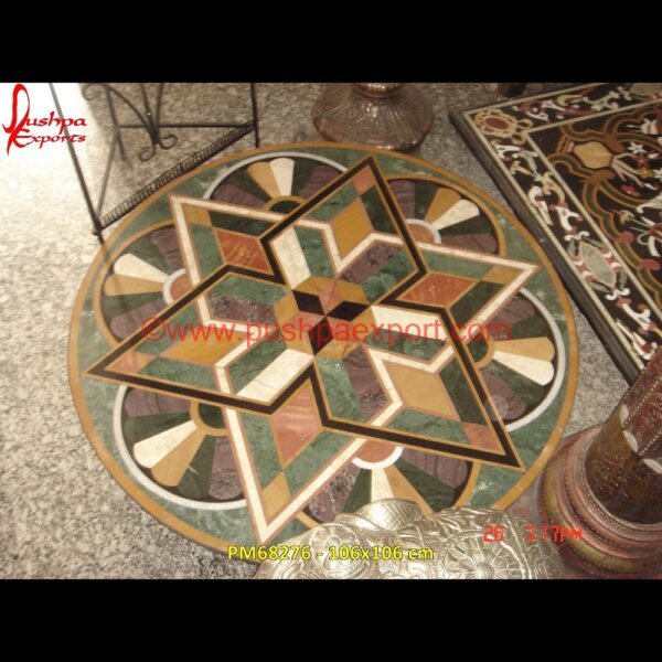 Pattern Inlay Round Green Marble Table Top PM68276 - 106x106 cm marble floor medallions,brass inlay marble tile,white marble inlay table tops,travertine mosaic medallion,taj mahal inlay stones,stone wood inlay,stone inlay work,stone inlay table.jpg