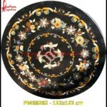 Motif Inlay Round Black Stone Table Top