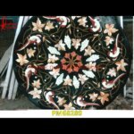 Motif Inlay Round Black Marble Dining Floor Medallion