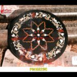 Flower Motif Inlay Round Black Marble Coffee Table Top