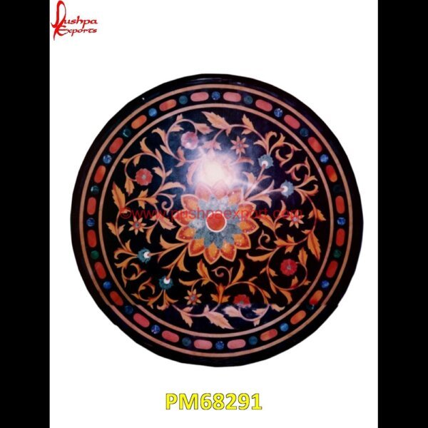 Inlay Round Black Marble Floor PM68291 pietra dura marble table tops,pietra dura inlays,pietra dura india,pietra dura in india,pietra dura furniture,pietra dura for sale,pietra dura dining table,pietra dura cabinet,piet.jpg