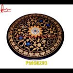 Motif Inlay Round Black Marble Stone Floor Medallion