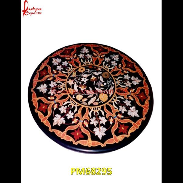 Round Black Marble Pietra Dura Table Top PM68295 pietra dura furniture,pietra dura for sale,pietra dura dining table,pietra dura cabinet,pietra dura box,pietra dura art,mughal pietra dura,mosaic marble medallions,metal inlay in s.jpg