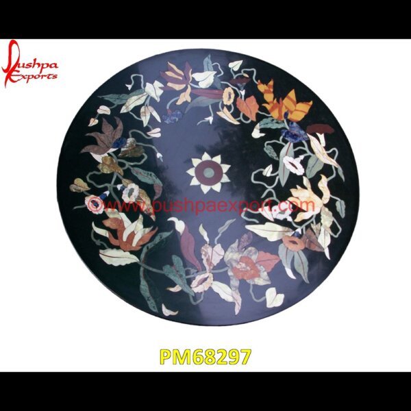 Flower Design Inlay Round Black Marble Coffee Table Top PM68297 pietra dura dining table,pietra dura cabinet,pietra dura box,pietra dura art,mughal pietra dura,mosaic marble medallions,metal inlay in stone,medallion marble floor decor,marble ti.jpg