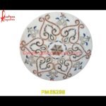 Inlay White Marble Round Dining Table Top