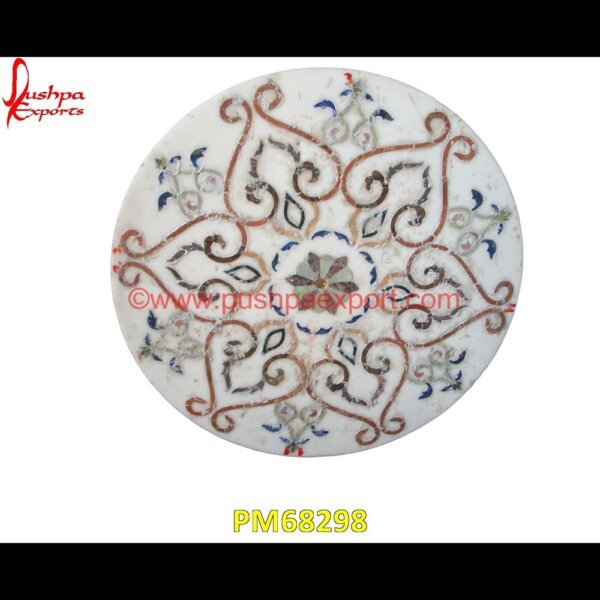 Inlay White Marble Round Dining Table Top PM68298 pietra dura cabinet,pietra dura box,pietra dura art,mughal pietra dura,mosaic marble medallions,metal inlay in stone,medallion marble floor decor,marble tile medallions,marble mosa.jpg