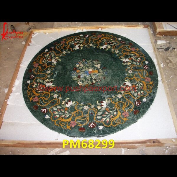 Round Green Marble Inlay Floor Medallion PM68299 pietra dura box,pietra dura art,mughal pietra dura,mosaic marble medallions,metal inlay in stone,medallion marble floor decor,marble tile medallions,marble mosaic medallion,marble.jpg