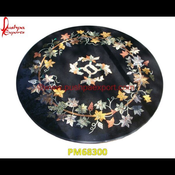 Flower Design Inlay Round Black Marble Dining Table Top PM68300 pietra dura art,mughal pietra dura,mosaic marble medallions,metal inlay in stone,medallion marble floor decor,marble tile medallions,marble mosaic medallion,marble medallion floor.jpg