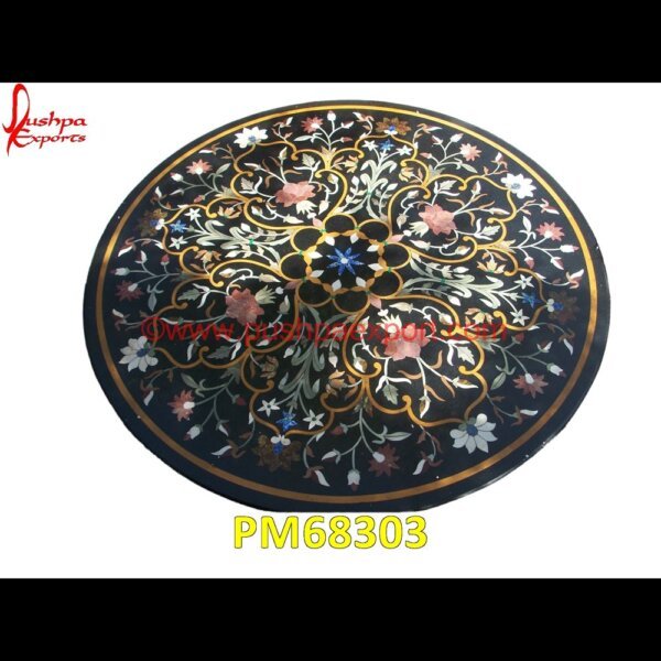 Inlay Black Marble Stone Round Floor Medallion PM68303 metal inlay in stone,medallion marble floor decor,marble tile medallions,marble mosaic medallion,marble medallion floor tile,marble inlay work taj mahal,marble inlay work in jaipur.jpg