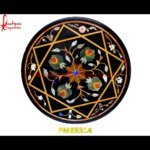 Pietra Dura Round Black Marble Inlay Stone Table Top