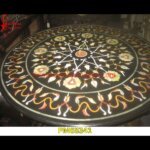 Pietra Dura Round Black Marble Stone Dining Table Top