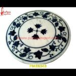 Flower Inlay Round White Marble Floor Medallion