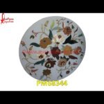 Flower Motif Inlay Round White Marble Table Top