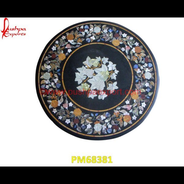 Round Inlay Black Stone Table Top PM68381 taj mahal inlay stones,stone wood inlay,stone inlay work,stone inlay table tops,stone inlay furniture,stone inlay flooring,stone inlay coffee table,stone inlay art,stone floor inla.jpg