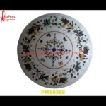 Round Motif Inlay White Marble Table Top