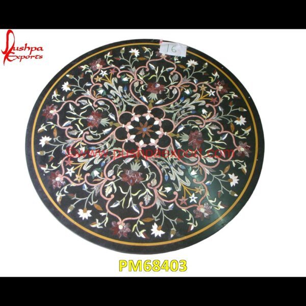 Pietra Dura Black Marble Stone Round Table Top PM68403 pietra dura art,mughal pietra dura,mosaic marble medallions,metal inlay in stone,medallion marble floor decor,marble tile medallions,marble mosaic medallion,marble medallion floor.jpg