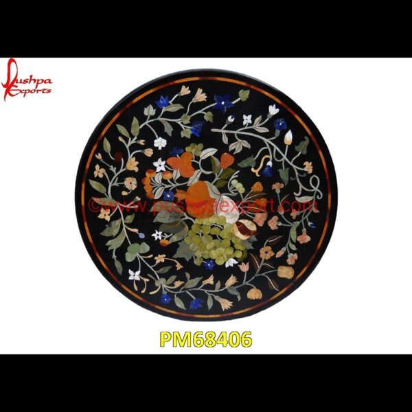 Round Pietra Dura Stone Black Marble Table Top PM68406 metal inlay in stone,medallion marble floor decor,marble tile medallions,marble mosaic medallion,marble medallion floor tile,marble inlay work taj mahal,marble inlay work in jaipur.jpg