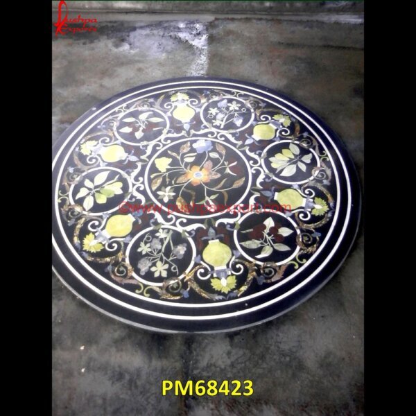 Artwork Inlay Round Black Marble Table Top PM68423 marble inlay floor,marble inlay elephant,marble inlay dining table,marble inlay desk,marble inlay design,marble inlay crafts,marble inlay coffee table,marble inlay coasters,marble.jpg