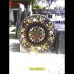 Old Art Motif Inlay Round Black Marble Table Top