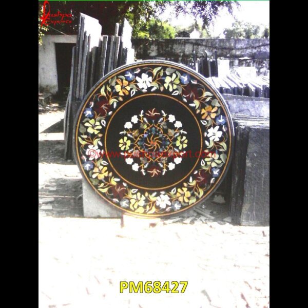 Old Art Motif Inlay Round Black Marble Table Top PM68427 marble inlay design,marble inlay crafts,marble inlay coffee table,marble inlay coasters,marble inlay chess board,marble inlay box,marble inlay border,marble inlay art,marble foyer.jpg