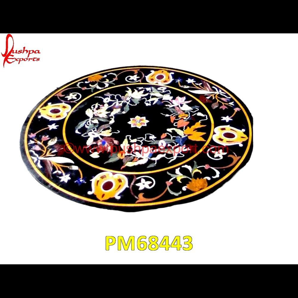 Round Black Marble Table Top With Beautiful Inlay Work PM68443 marble inlay tables,marble inlay,marble floor medallions,brass inlay marble tile,white marble inlay table tops,travertine mosaic medallion,taj mahal inlay stones,stone wood inlay,s.jpg