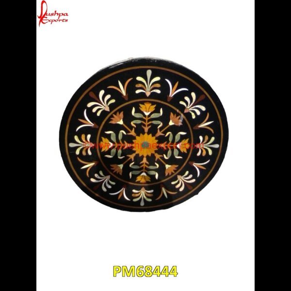 Round Black Marble Design Pietre Dure Table Top PM68444 marble inlay,marble floor medallions,brass inlay marble tile,white marble inlay table tops,travertine mosaic medallion,taj mahal inlay stones,stone wood inlay,stone inlay work,ston.jpg