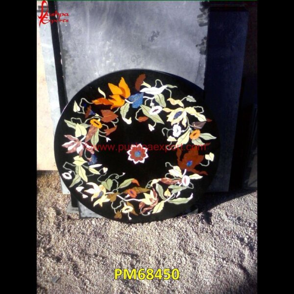 Black Marble Design Pietre Dure Round Medallion PM68450 stone wood inlay,stone inlay work,stone inlay table tops,stone inlay furniture,stone inlay flooring,stone inlay coffee table,stone inlay art,stone floor inlays,pietra dura techniqu.jpg