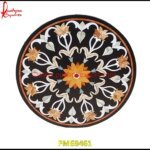 Black Marble Stone Round Table Top With Pietra Dura Work