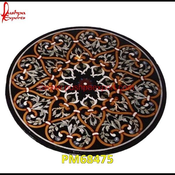 Black Marble Motif Inlaid Round Table Top PM68475 pietre dure,pietra dura table,pietra dura,marble medallions,marble inlay tables,marble inlay,marble floor medallions,brass inlay marble tile,white marble inlay table tops,travertin.jpg