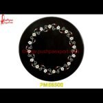 Floral Pietra Dura Black Marble Round Medallion