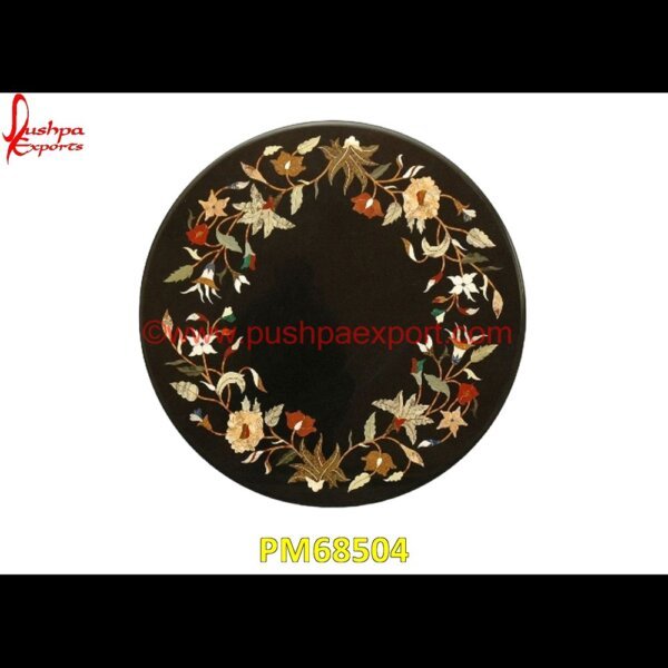 Black Marble Floral Inlay Round Table Top PM68504 pietra dura dining table,pietra dura cabinet,pietra dura box,pietra dura art,mughal pietra dura,mosaic marble medallions,metal inlay in stone,medallion marble floor decor,marble ti.jpg