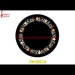 Black Marble Floral Pichakari Round Table Top