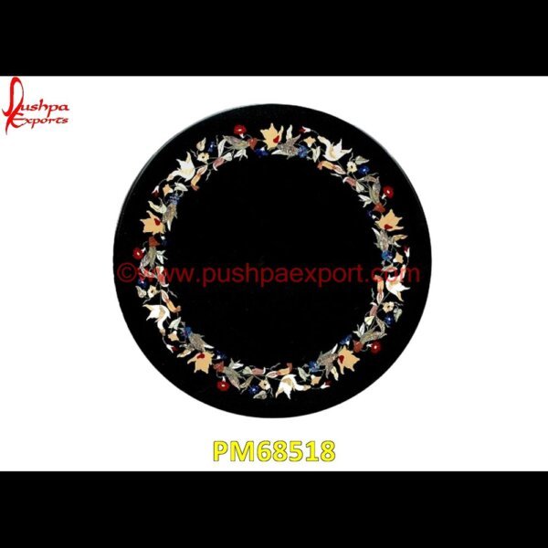 Black Marble Floral Pichakari Round Table Top PM68518 marble inlay work,marble inlay tray,marble inlay tiles,marble inlay table tops,marble inlay panel,marble inlay medallion,marble inlay handicrafts,marble inlay furniture,marble inla.jpg