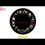 Floral Pichakari Black Marble Round Table Top