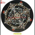 Flower Inlaid Black Marble Stone Round Table Top