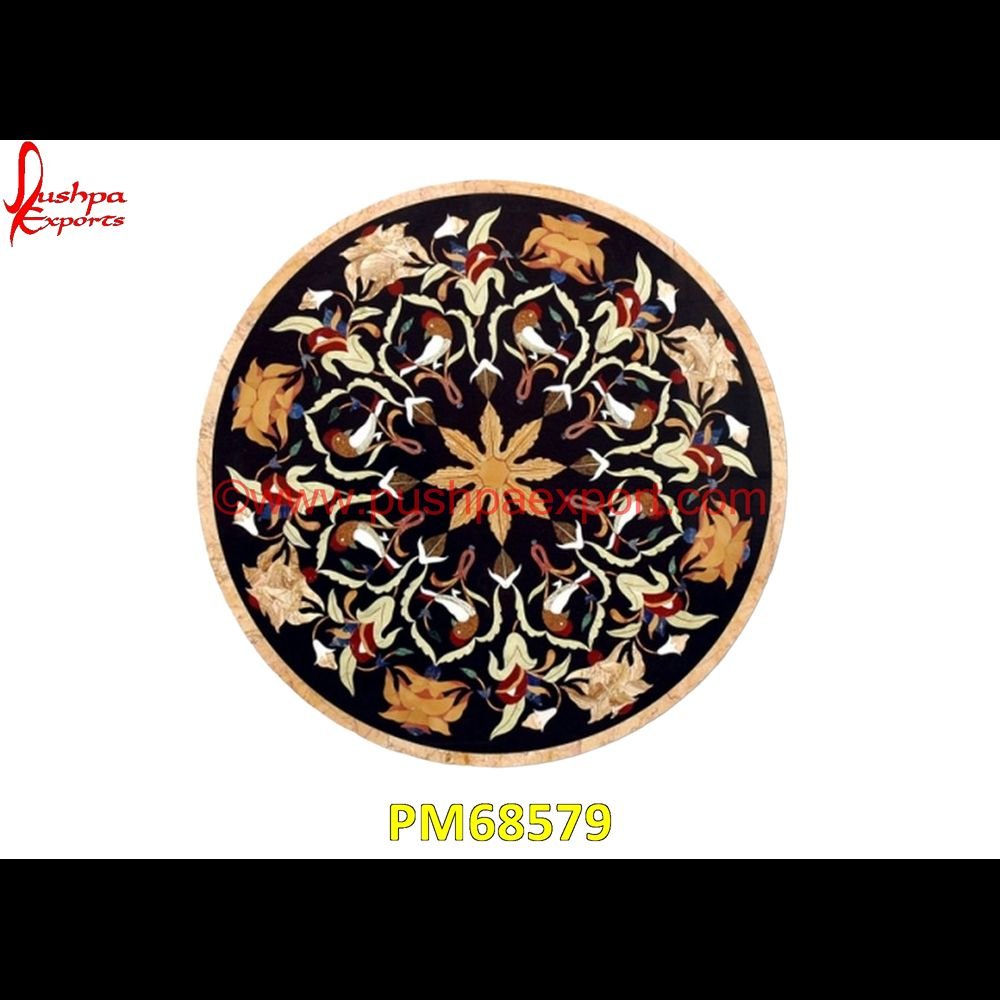 Black Marble Stone Floral Pichakari Round Table Top PM68579 pietre dure,pietra dura table,pietra dura,marble medallions,marble inlay tables,marble inlay,marble floor medallions,brass inlay marble tile,white marble inlay table tops,travertin.jpg