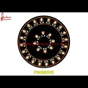 Round Black Marble Medallion With Inlay