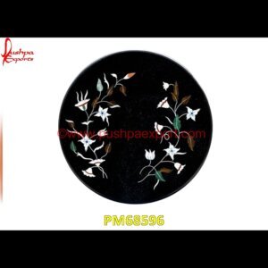 Flower Design Pietra Dura Black Marble Round Table Top