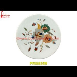 Flower Design Inlay White Marble Round Table Top