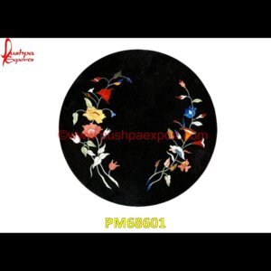 Pattern Design Inlay Black Marble Round Table Top