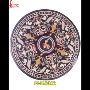 Flower Design Inlay Black Marble Round Table Top