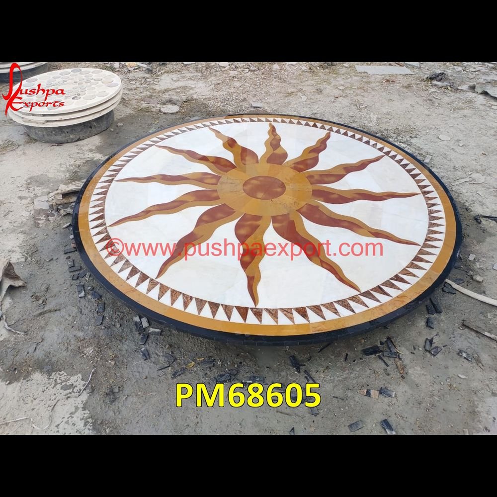 Sun Design Inlay Round Marble Stone Table Top PM68605 pietra dura in india,pietra dura furniture,pietra dura for sale,pietra dura dining table,pietra dura cabinet,pietra dura box,pietra dura art,mughal pietra dura,mosaic marble medall.jpg