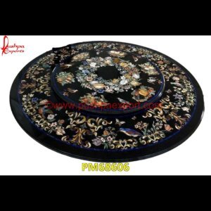 Pietra Dura Round Black Marble Stone Medallion