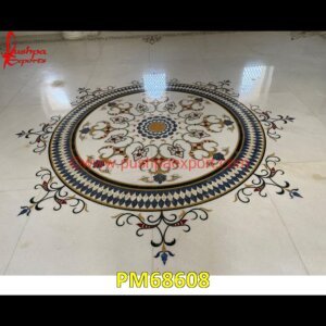 Tiny Pichakari Work Round White Marble Floor Medallion