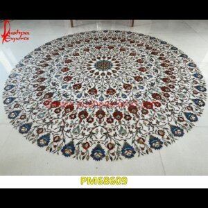 Tiny Pichakari Work Round White Marble Foyer Medallion