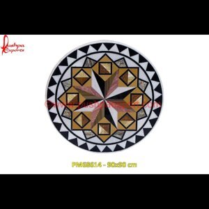 Geometric Pattern Inlay Round Dining Table Top