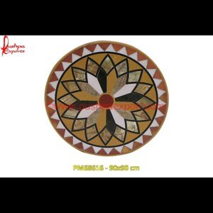 Natural Stone Overlay Pattern Motif Round Table Top
