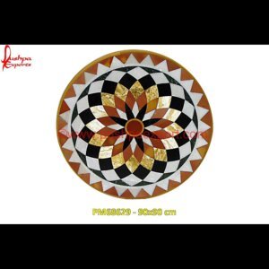 Flower Motif Overlay Round Marble Table Top