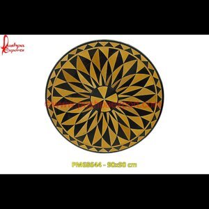 Round Design Inlay Black And Yellow Stone Round Table Top